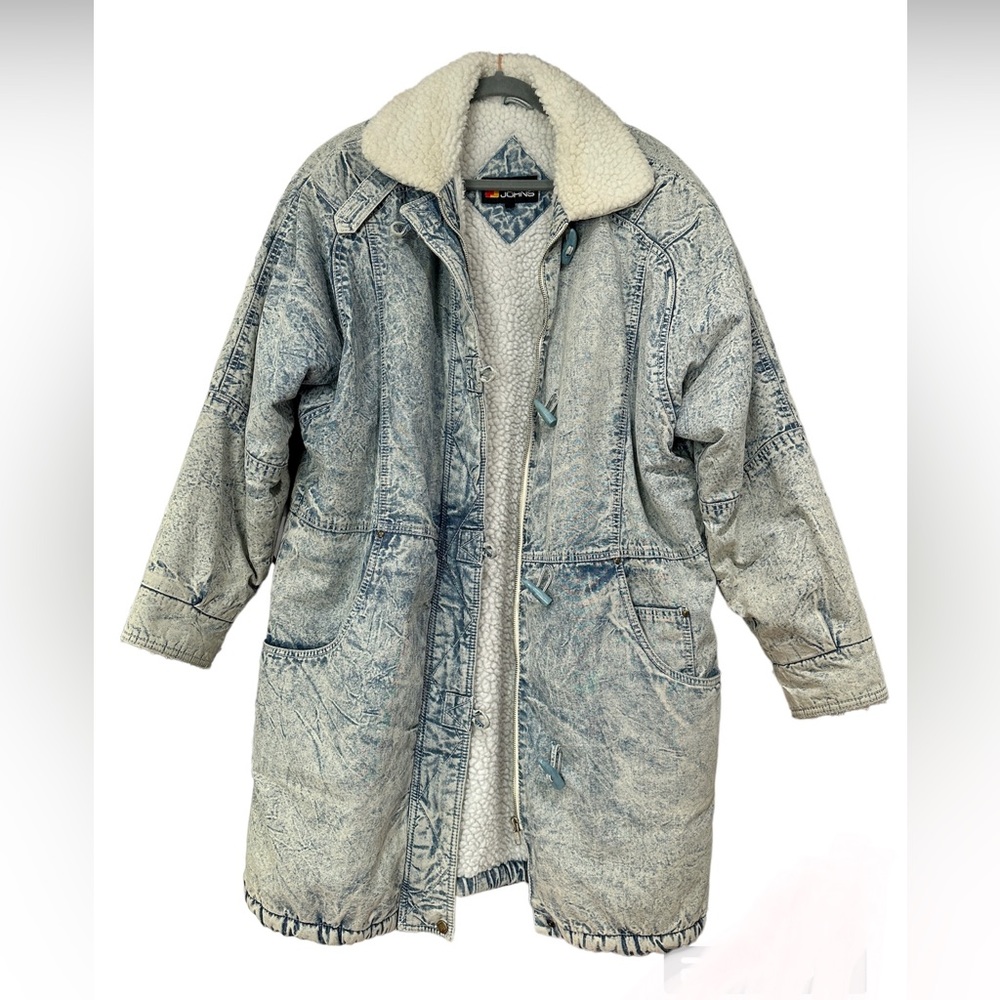Vintage Oversized Acid Wash Denim Sherpa Lined Jacket
